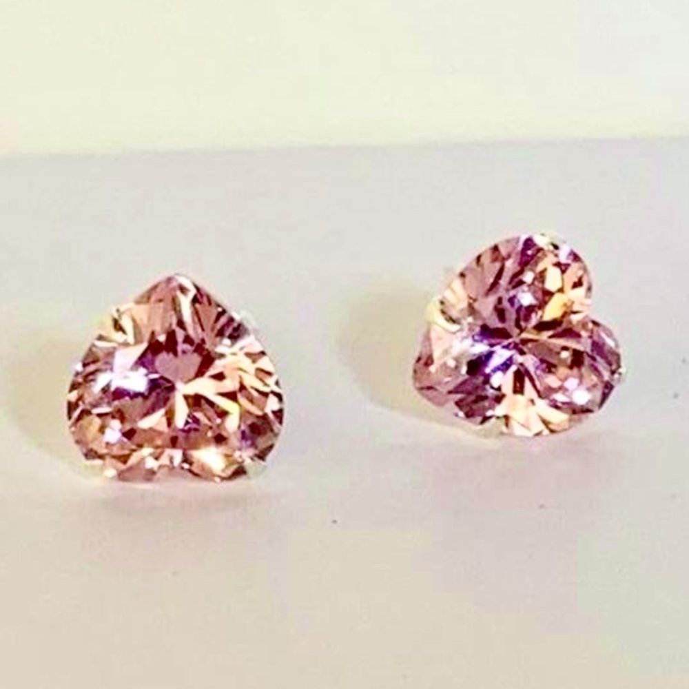 Pink CZ Heart Earrings NEW 925 Sterling Silver dainty love Valentine's Day Gift
